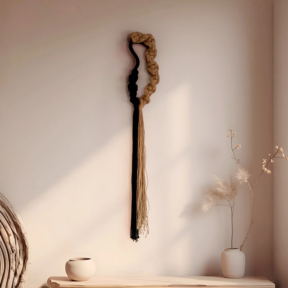 Dualité I Sculpture murale textile en jute et bambou