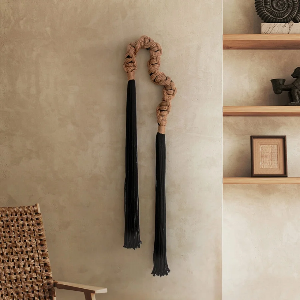 Duality II. Macramé decorative hanging in jute and bamboo